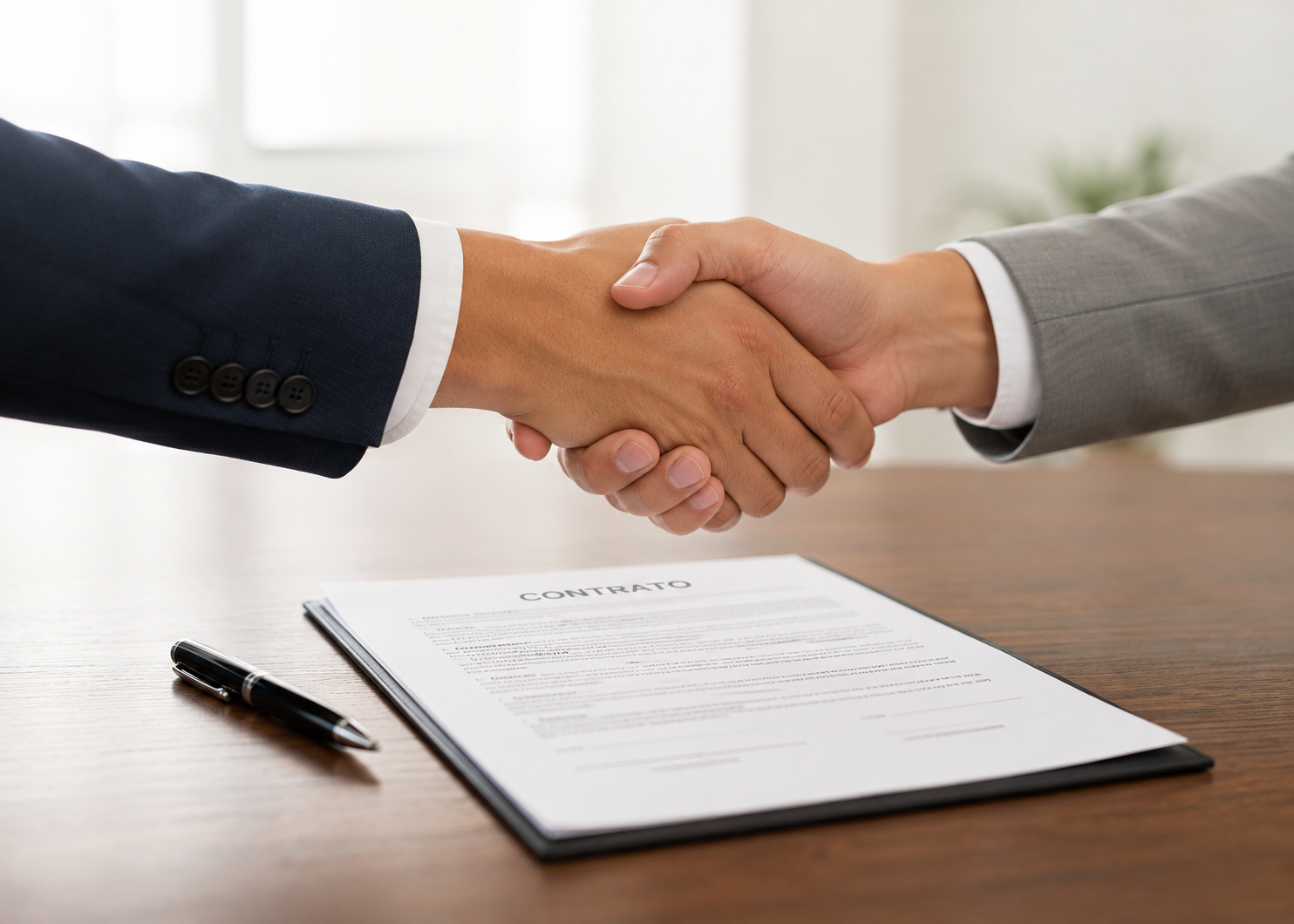 Aperto de mãos fechando negociação de contrato